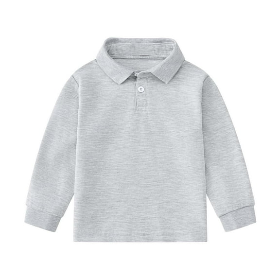 Jalioing Kids Long Sleeve Shirts Solid Color Collared Golf Shirt Boys Girls Lapel Button Casual Basic Blouse Tops