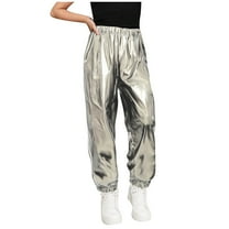 Jalioing Kids Performance Trousers Boys Girls Holographic Dance Pants Shiny Sparkly High Waist Party Long Pants