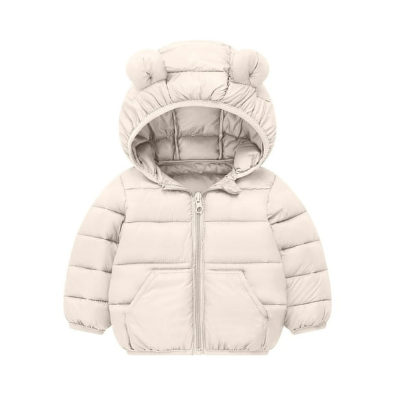 Jalioing Kids Puffer Jacket Lightweight Full Zipper Up Ear Hooded Down Jacket Winter Casual Warm Coat with Pocket