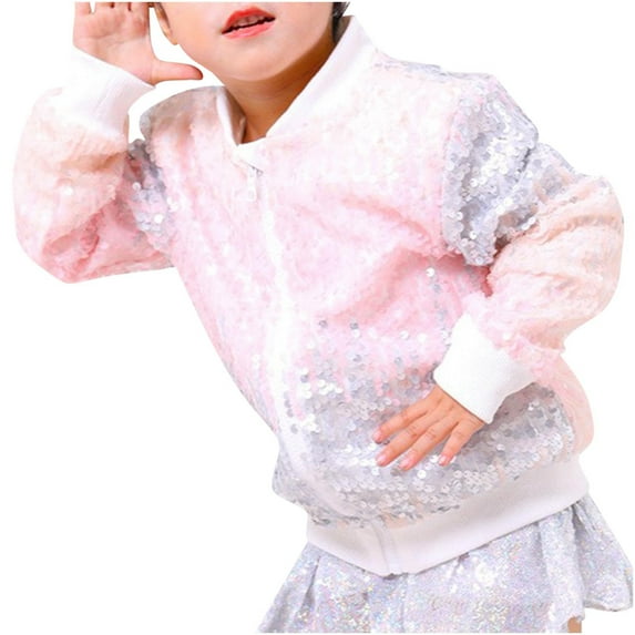 Jalioing Kids Sequin Jacket Sparkly Zipper Up Longs Sleeve Fashion Jacket with Pocket Boys Girls Glitter Outerwear