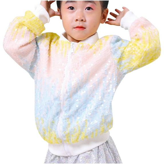 Jalioing Kids Sequin Jacket Sparkly Zipper Up Longs Sleeve Fashion Jacket with Pocket Boys Girls Glitter Outerwear