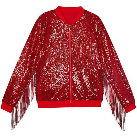 Jalioing Kids Sequin Jacket Sparkly Zipper Up Longs Sleeve Fashion Jacket with Pocket Boys Girls Glitter Outerwear