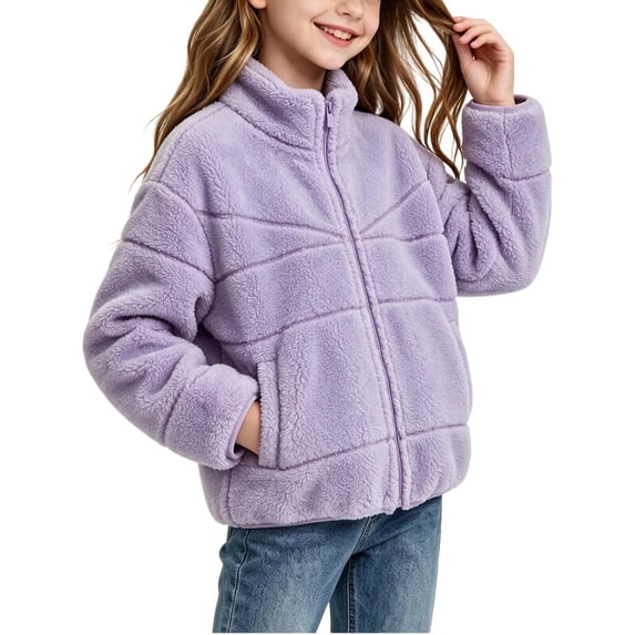 Jalioing Kids Sherpa Coat Fuzzy Fleece Zip Up Stand Collar Jacket Solid ...