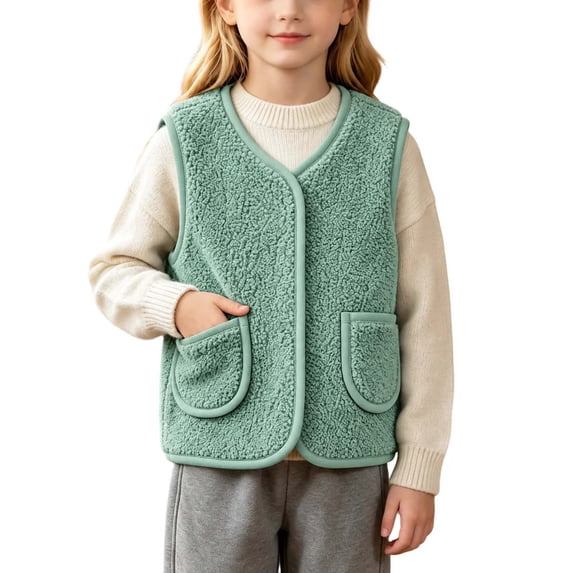 Jalioing Kids Sherpa Fleece Vest Solid Color Sleeveless Zipper Jacket ...