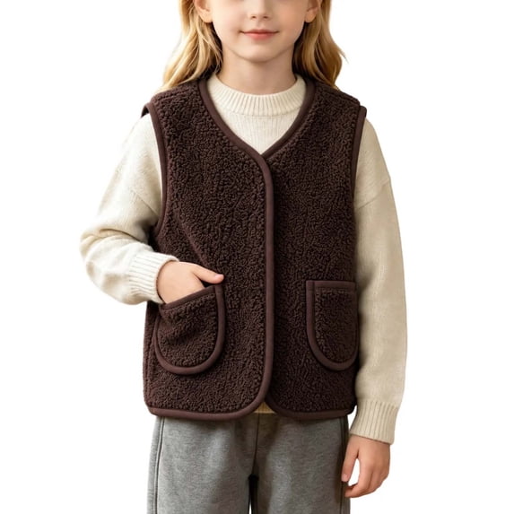 Solid Olours Jalioing Kids Sherpa Fleece Vest Solid Color Sleeveless Zipper Jacket ...