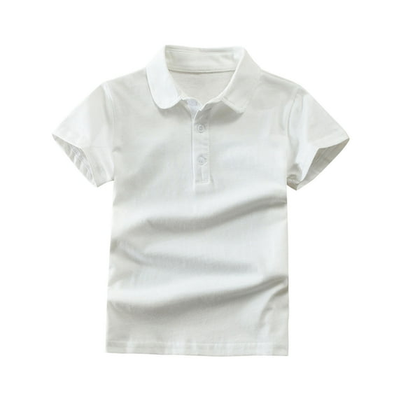 Jalioing Kids Short Sleeve Cotton Shirt Button Collared School Uniform Solid Color Casual Basic Golf Shirts