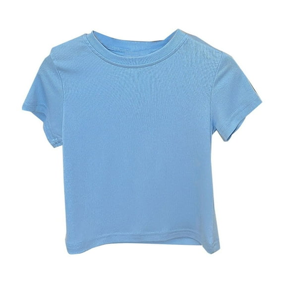 Jalioing Kids Solid Color Basic T Shirt Short Sleeve Crew Neck Cotton Tees 2-8 Years Boys Girls Summer Casual Shirts