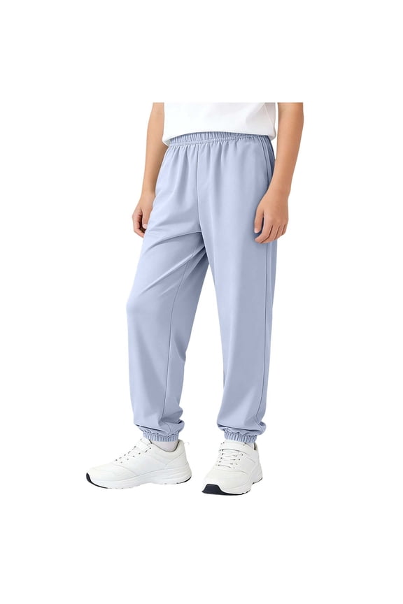 Kids Spring Summer Joggers Lightweight Plain Elastic Waist Cuffed Joggers Breathable Casual Sport Pants