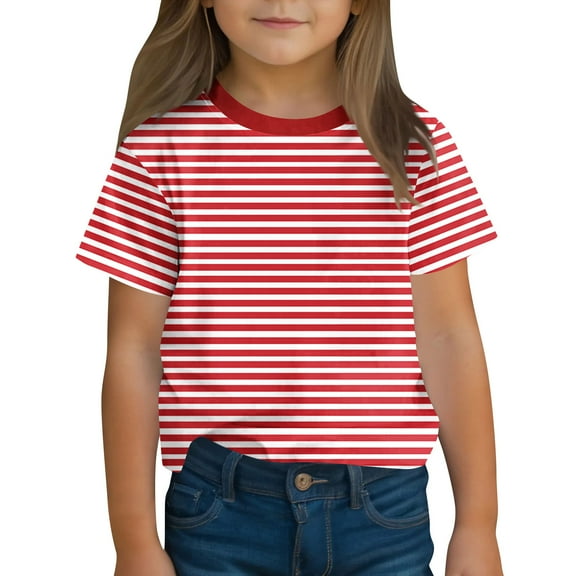 Jalioing Kids Striped Short Sleeve T Shirt Crew Neck Casual Basic Tee Shirt Boys Girls Summer Loose Tops
