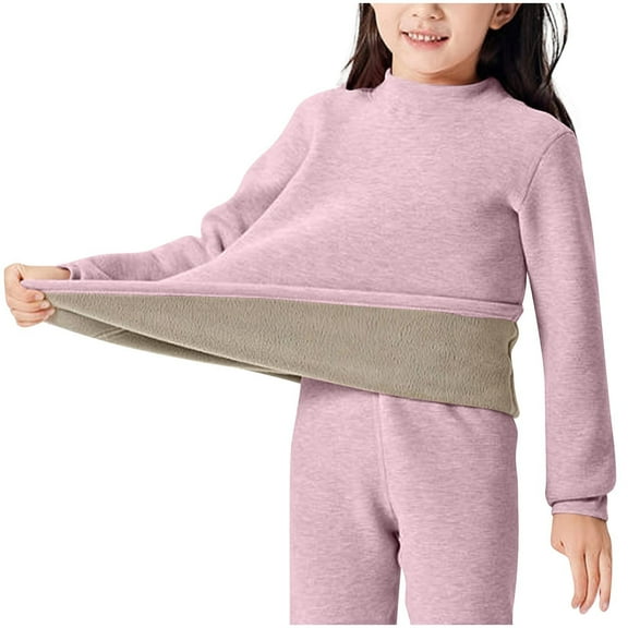 Jalioing Kids Thermal Basic Shirt Solid Long Sleeve Mock Neck Fleece Lined Undershirt Casual Comfy Baselayer Tops