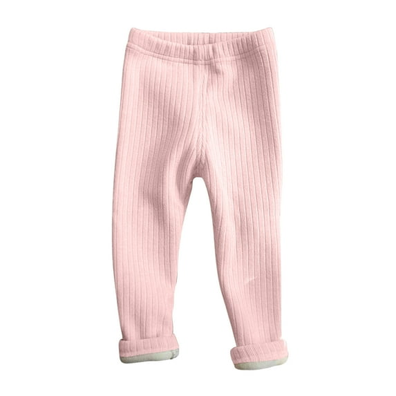 Jalioing Kids Toddler Girls Warm Bottoms Leggings Winter Fleece Lined Tights Cable Knit Thermal Skinny Pant (2-3 Years, Pink)