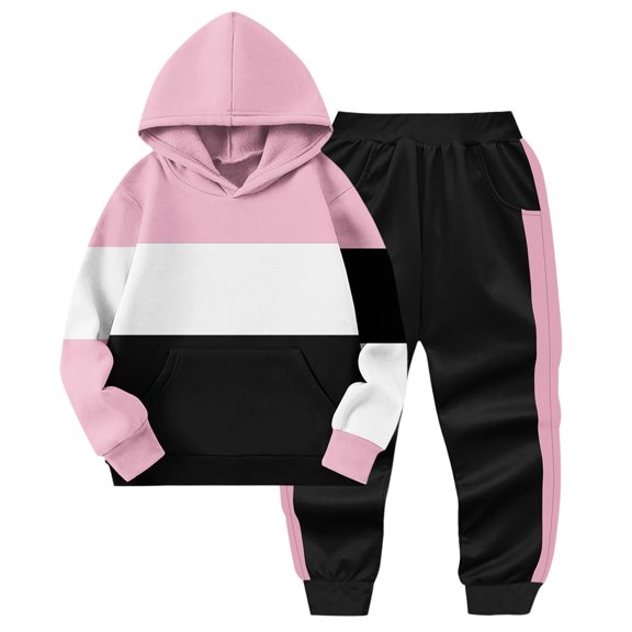 Jalioing Kids Tracksuit 2 Piece Clothes Outfits Color Block Hoodies and Sweatpants Set Long Sleeve Sweatsuit Set