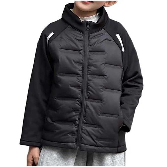 Jalioing Kids Winter Coat Solid Color Patchwork Long Sleeve Zipper Stand Collar Jacket Casual Thermal Outerwear 2-15 Years