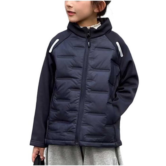Jalioing Kids Winter Coat Solid Color Patchwork Long Sleeve Zipper Stand Collar Jacket Casual Thermal Outerwear 2-15 Years