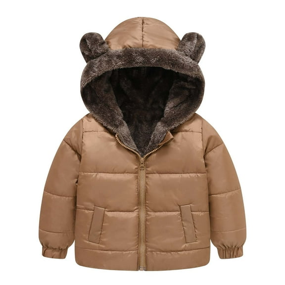 Jalioing Kids Winter Warm Coat Fleece Lined Ear Hooded Zip Up Puffer Jacket with Pocket Thick Down Jacket