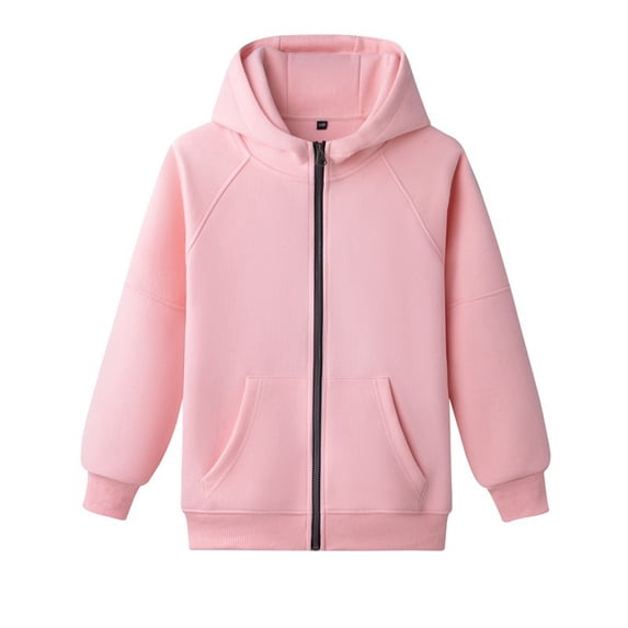 Jalioing Kids Zip Up Hoodies Solid Color Casual Hooded Jacket Boys Girls Long Sleeve Sweatshirt Outerwear with Pocket