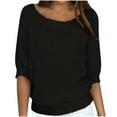thumbnail image 1 of Jalioing Knit Half Sleeve Womens Sweater Crew Neck 3/4 Sleeve Solid Color Elegant Pullover Top (4X-Large, Black), 1 of 6