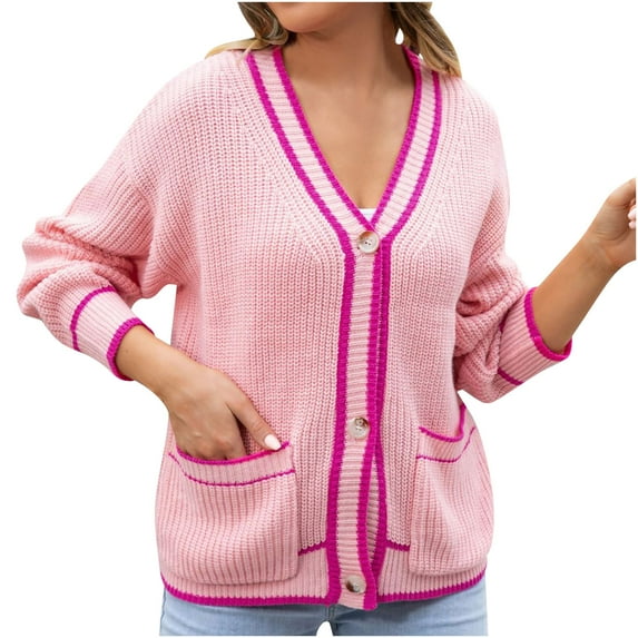 Jalioing Knitted Cardigan Womens Open Front Oversized Sweater Outwear Color Block Fall Sweaters