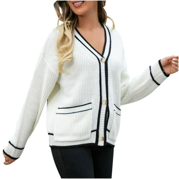 Jalioing Knitted Cardigan Womens Open Front Oversized Sweater Outwear Color Block Fall Sweaters