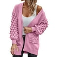 thumbnail image 1 of Jalioing Knitted Cardigan for Women Balloon Sleeve Open Front Solid Color Casual Sweater with Pockets (Small, Hot Pink), 1 of 5