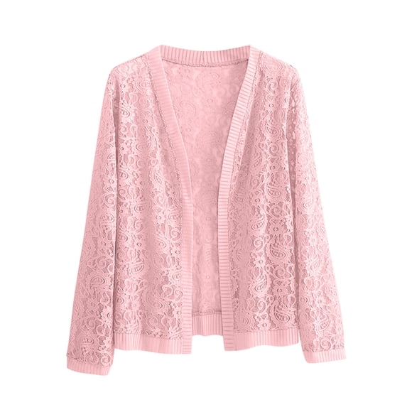 Jalioing Lace Cardigan Womens Plus Size Long Sleeve Cover up Floral Hollow-Out Open Front Cardigans
