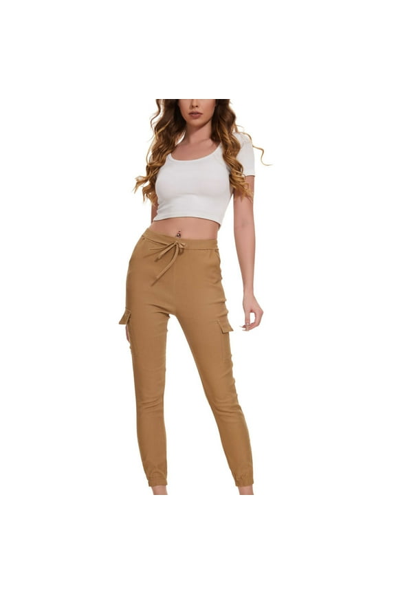 Leggings Work Pants for Women Mid Stretchy Rise Skinny Straight Leg with Pocket Flattering Comfy Pants (XX-Large, Khaki)