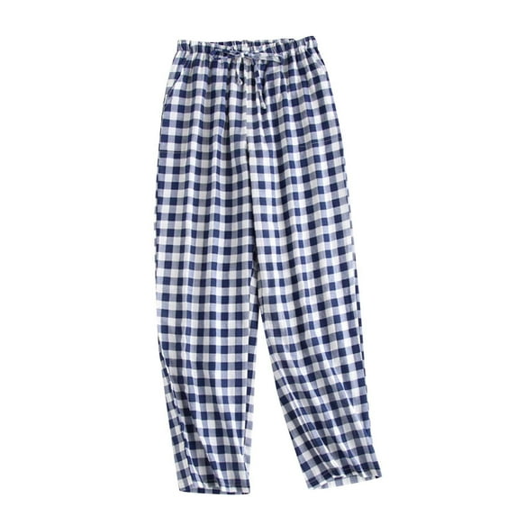 Jalioing Long Loungewear Pant for Women Plaid Pajamas Pants Stretch Elastic Waisted Loose Sleepwear Trouser (Large, Blue)