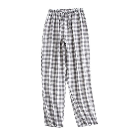 Jalioing Long Loungewear Pant for Women Plaid Pajamas Pants Stretch Elastic Waisted Loose Sleepwear Trouser (Medium, Gray)
