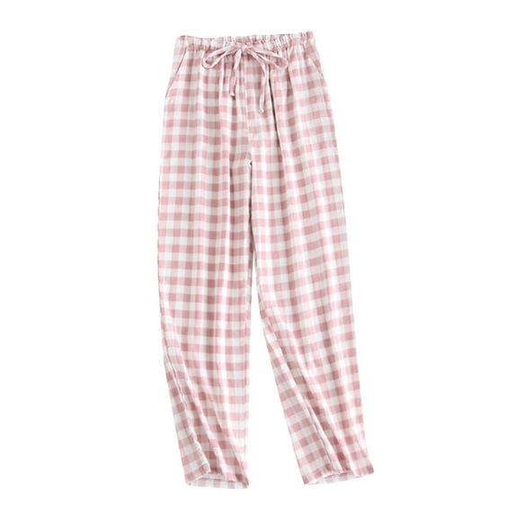 Jalioing Long Loungewear Pant for Women Plaid Pajamas Pants Stretch Elastic Waisted Loose Sleepwear Trouser (Medium, Pink)