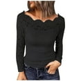 thumbnail image 1 of Jalioing Long Sleeve Blouse for Women Lace Round Neck Solid Color Slim Dressy Pullover Elegant Top (X-Large, Black), 1 of 6