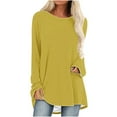 thumbnail image 1 of Jalioing Long Sleeve Blouse for Women Mid-Lenth Round Neck Solid Color Casual Loose Comfy Tops (XX-Large, Yellow), 1 of 4