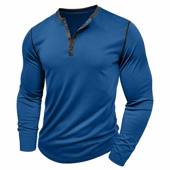 Jalioing Long Sleeve Casual Shirt for Men Cotton Crew Neck Button T Shirt Solid Color Basic Loose Pullover Tee