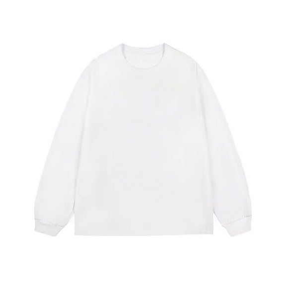 Jalioing Long Sleeve Cotton T Shirt for Men Elastic Cuff Crew Neck Solid Color Shirts Spring Basic Pullover Tee