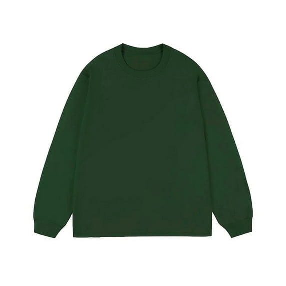 Jalioing Long Sleeve Cotton T Shirt for Men Elastic Cuff Crew Neck Solid Color Shirts Spring Basic Pullover Tee