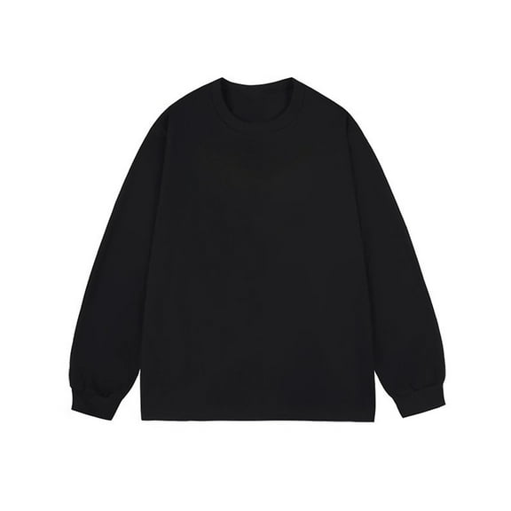 Jalioing Long Sleeve Cotton T Shirt for Men Elastic Cuff Crew Neck Solid Color Shirts Spring Basic Pullover Tee