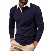 Jalioing Long Sleeve Golf Shirt for Men Color Block Collared Button T Shirt Business Casual Fall Tops
