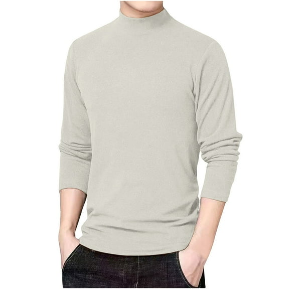 Jalioing Long Sleeve Mock Neck Shirt for Men Fall Casual Solid Color Pullover Tee Soft Basic Undershirts Tops