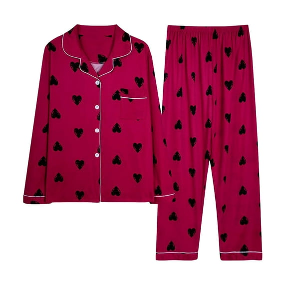 Jalioing Long Sleeve Pajamas Set Womens Fashion Print Lounge Set Button down Lapel Shirt and Pant