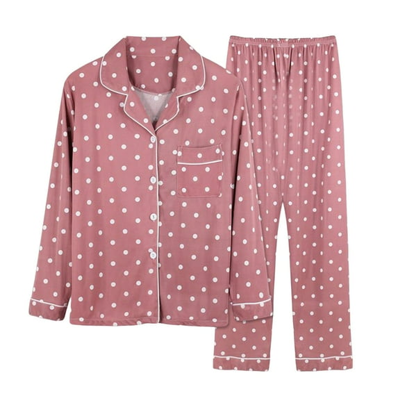 Jalioing Long Sleeve Pajamas Set Womens Fashion Print Lounge Set Button down Lapel Shirt and Pant
