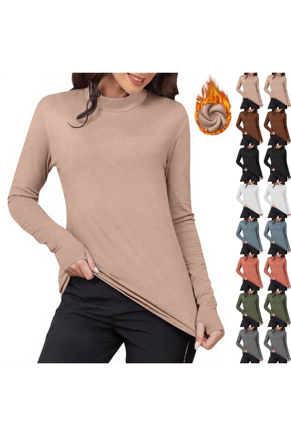 Long Sleeve Shirt for Women Casual Solid Mock Neck Thermal Undershirt Comfy Stretchy Basic T Shirt