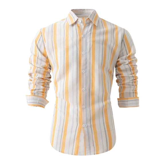 Jalioing Long Sleeve Striped Shirts for Men Slim Button Down Stylish Shirt Dressy Casual Cotton Linen Work Shirts