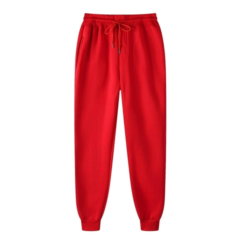 Jalioing Long Sweatpants for Women High Waist Drawstring Solid Color Baggy Classic Athletic pants 5X Large Red
