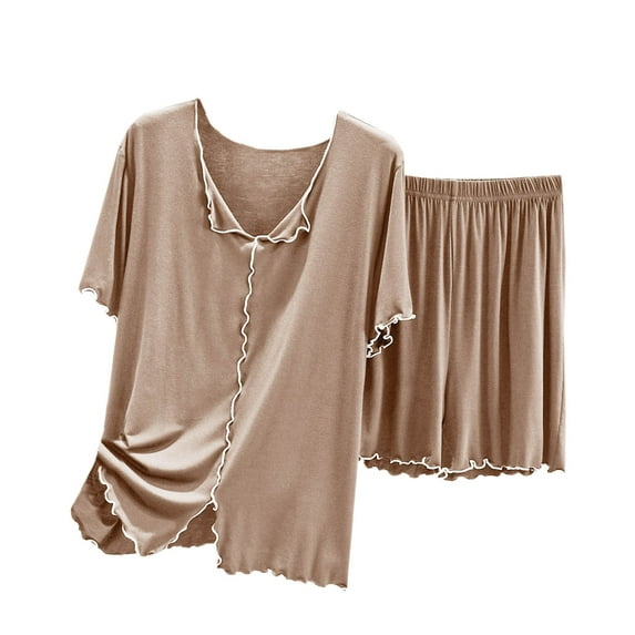 Jalioing Loungewear Set for Women Casual Sleepwear Sets Short Sleeve Shirt and Shorts 2 Piece Pajamas Outfits
