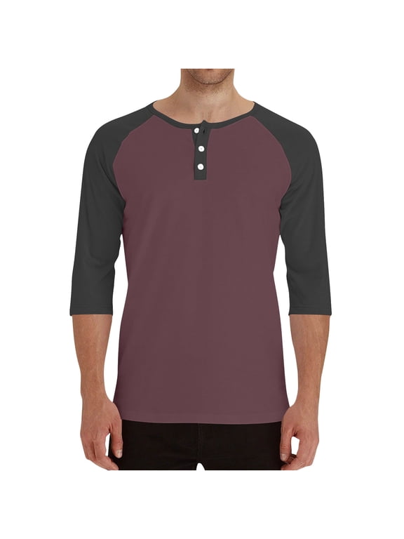 Men's 3/4 Sleeve T Shirt Button Crew Neck Basic Shirts Classic Color Block Fall Casual Tees Tops
