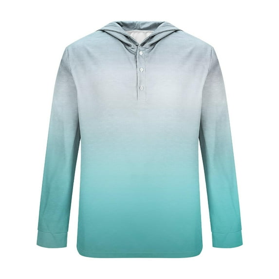 Jalioing Men's Big and Tall Hoodie Long Sleeve Button Pullover Top Gradient Color Printed Shirt for Men