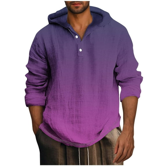 Jalioing Men's Big and Tall Hoodie Long Sleeve Button Pullover Top Gradient Color Printed Shirt for Men
