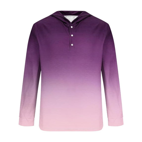 Jalioing Men's Big and Tall Hoodie Long Sleeve Button Pullover Top Gradient Color Printed Shirt for Men