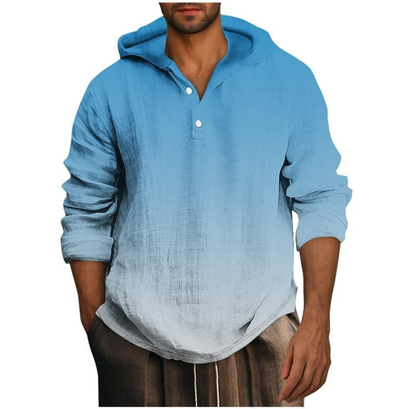 Jalioing Men's Big and Tall Hoodie Long Sleeve Button Pullover Top Gradient Color Printed Shirt for Men