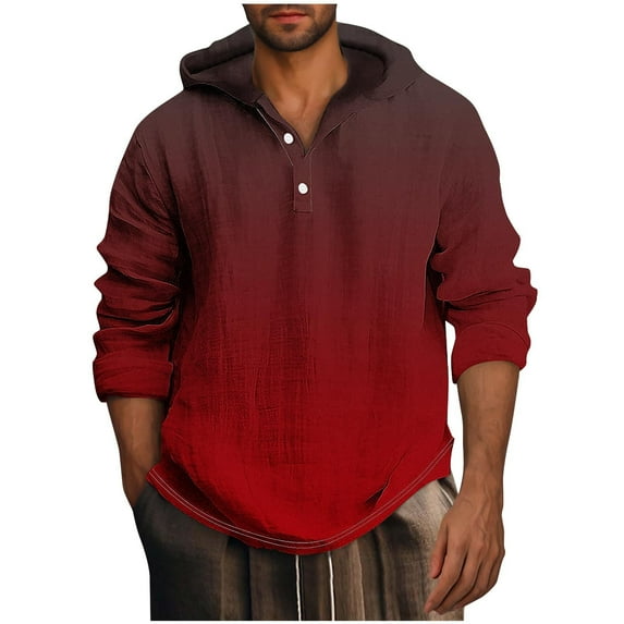 Jalioing Men's Big and Tall Hoodie Long Sleeve Button Pullover Top Gradient Color Printed Shirt for Men