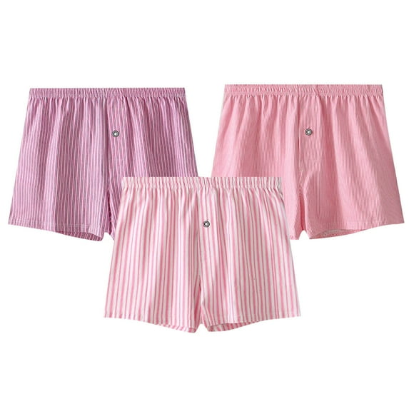 Jalioing Men's Boxer Shorts Loose Comfortable Cotton Pajama Bottoms Classic Striped Sleep Shorts Underwear 3 Pack